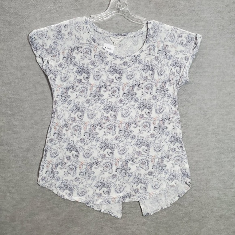 Lucky Brand Women Top Medium‎ Gray Paisley Shirt Short Sleeve Crew Neck